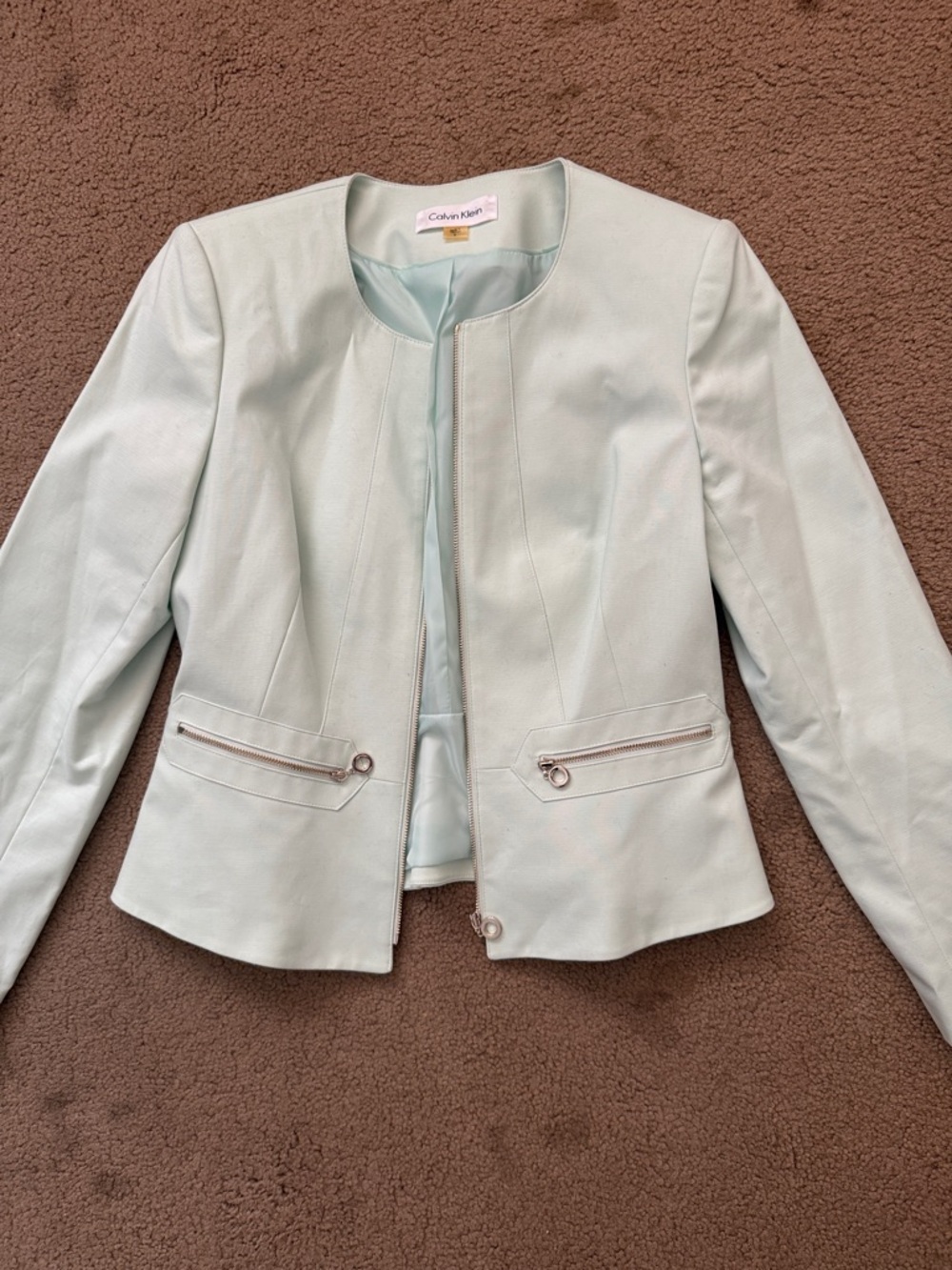 Calvin Klein Light Mint Collarless Faux-Leather Blazer